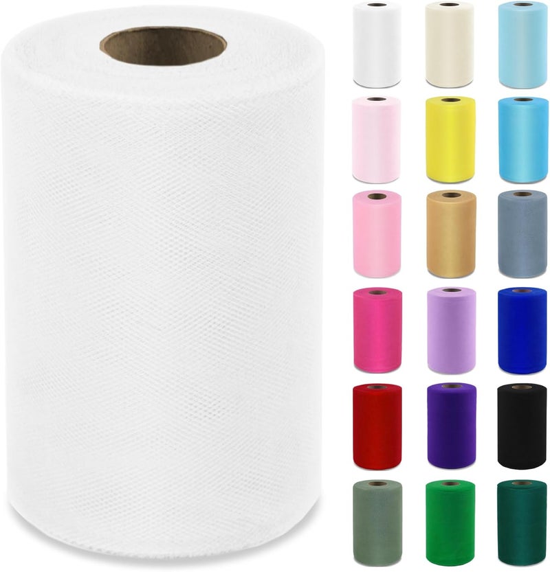 Grainear White Tulle Fabric Roll 6 Inch X 100 Yards (300ft) Mesh Tulle Ribbon for Gift Wrapping, Tutus, Wedding, Party Decorations, DIY Crafts - Image 1